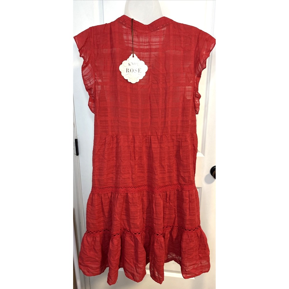 New flowy Medium Red Short Sleeve Knee Length Tiered Dress Womens Knox Rose - Picture 5 of 11